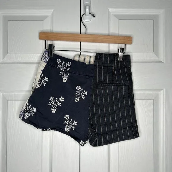 MONSE White Blue Flower Pot Striped Asymmetrical Shorts Women's Size 0